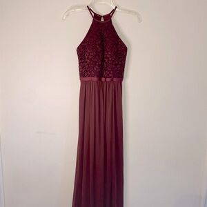David's Bridal Maxi Length Floral Halter Top Wine Color Prom Formal Dress 0